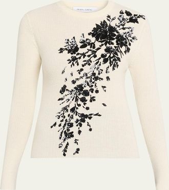 Prabal Gurung Sequin Floral-Embroidered Rib Knit Shirt