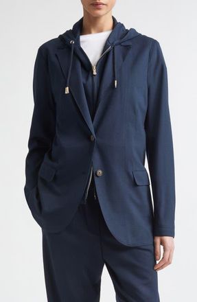 Eleventy Knit Jacket with Hoodie Inset in 11 Blue at Nordstrom, Size 00 Us