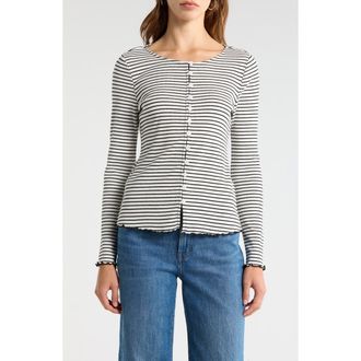 Vince Camuto Stripe Stretch Cotton Knit Top in Rich Black at Nordstrom Rack, Size Large