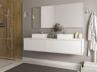 Vente-Unique Mobile per bagno sospeso Bianco con lavabo quadrato doppio L150 cm - ISAURE II