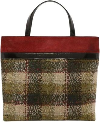 Burberry Pre-owned Su&egrave;de Wol Patent Tote Tas - Dames - Vintage Shopper - Veelkleurig - ONE Size - Wol - Vintage