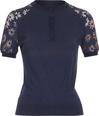 Nina Ricci viscose cotton sheer floral sleeve pullover