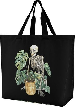 Generic Gardener Skeleton Reusable Shopping Bags Large Capacity Grocery Bag Heavy Duty Tote for Women 40x40x16cm