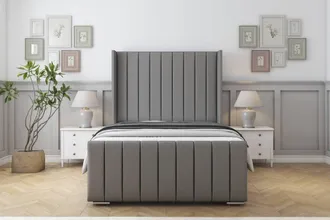 Sloomy Melbourne Dumfries Bed Frame With 50 Upholstered Wingback Headboard in Light Grey | Size: Small Double
