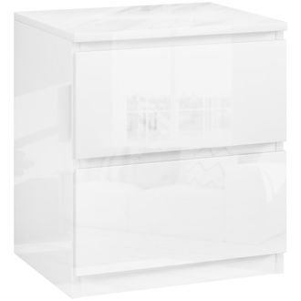 OEM Mesilla De Noche Con 2 Cajones Mesa De Noche Para Dormitorio Sal&oacute;n 40x34x45 Cm Blanco Brillo