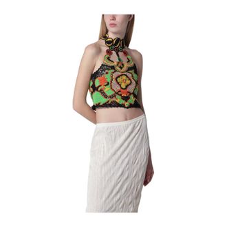 Etro Etro, Sleeveless Tops, female, Multicolor, Size: XS Crochet Floral Crop Top