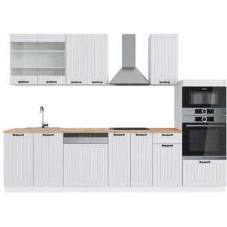 Vicco Mueble De Cocina Fame-line, Casa De Campo Blanca/blanca, 300 Cm Con Armario Alto, Et Roble