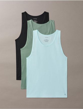 Calvin Klein Mens Cotton Stretch Blend 3-Pack Tank Top - Light/Pastel Blue - XL