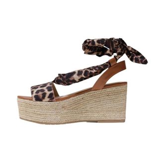 Liu Jo Wedges, female, Brown, Size: 10 US Leopard Print Platform Lace-Up Sandals