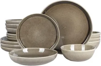 Gibson Home Berea Plates and Bowls Reactive Glaze Round Dishes Stoneware Ceramic Dinnerware Set -Green in Taupe at Nordstrom