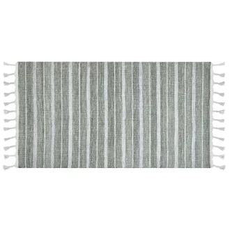 Beliani Alfombra Verde Oscuro Blanco 80 X 150 Cm Pl&aacute;stico Reciclado Patr&oacute;n A Rayas Bademli