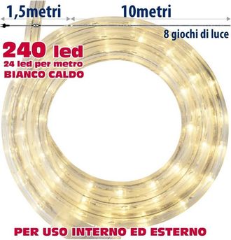 Trade Shop Trade Shop - Tubo Luminoso Natalio 10 Metri Led Bianco Caldo Con Control 8 Funciones
