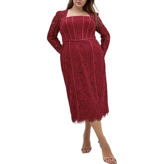 City Chic Valentine Long Sleeve Lace Dress in Ruby at Nordstrom, Size Xxs