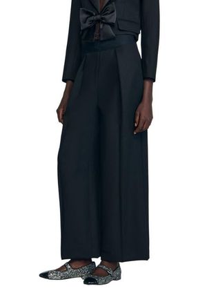 Sandro Wide-leg elastic waist trousers in Black at Nordstrom, Size 38 Eu