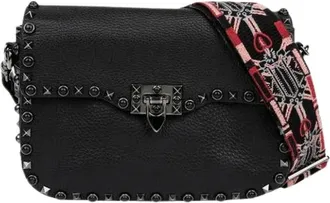 Valentino Pre-owned Cross Body Bags, female, Black, Size: ONE SIZE Pre-owned Rockstud Guitar Rolling Shoulder Crossbody Bag