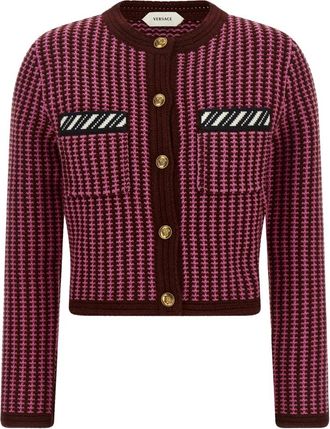 Versace Tweekleurige gehaakte vest - Dames - Vesten - Roze - S - Wol - Truien & Vesten