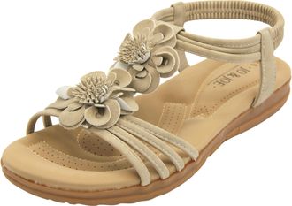 Jo & Joe Womens Floral Cushioned Sandals Ladies Comfortable Holiday Sandals Beige 4