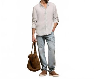 James Perse Classic Lightweight Linen Shirt In Memory Pigment