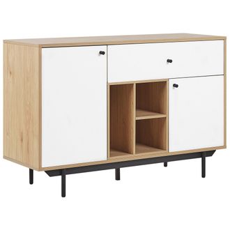 Beliani Aparador Blanca De Madera Clara Estante Con Almacenamiento Estilo Retro Itaca