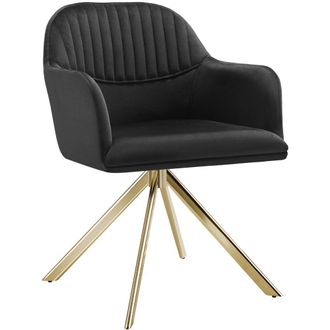 TecTake Silla de comedor giratoria 360&ordm; terciopelo, 56x59x81 cm negro/oro