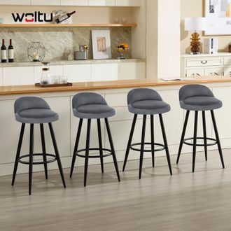 Woltu 4x Sgabello Bar Sedia Cucina Alta con Poggiapiedi in Velluto e Metallo Grigio scuro