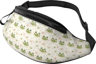 Generic Frog Cute Green Print Chest Bag Waist Bag With Headphone Jack Bumbags For Men Running Travel 14X35Cm