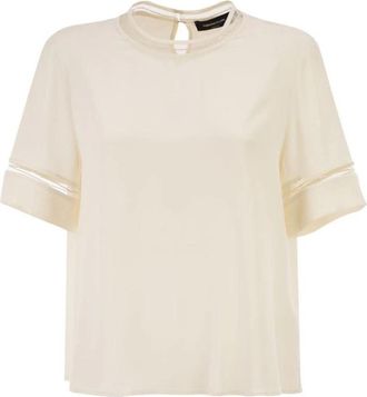 Fabiana Filippi Sheer Sleeve Mock Neck Top - Dames - Blouses - Beige - S - Overhemden