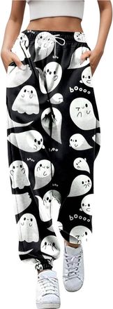 Generic 2025 Trousers Ladys Halloween Cartoon Printed Casual Pants (Black, XXL)