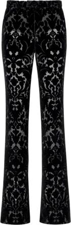 Gucci Floral Devore Velour Broek - Dames - Wijde Broeken - Zwart - M - Polyester - Broeken
