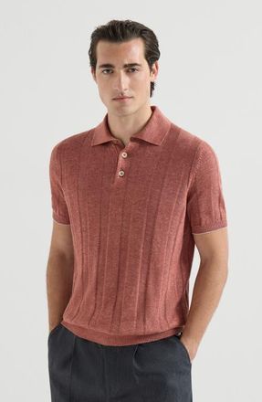 Brunello Cucinelli Rib knit polo in Terracotta at Nordstrom, Size 58 It