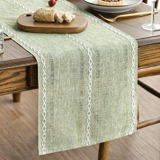 OEM Camino De Mesa R&uacute;stico De Algod&oacute;n Y Lino, Decoraci&oacute;n Hueca Bordada De Temporada Para Mesa De Comedor O Cocina, Color Gris Azulado, 35 X 180 Cm