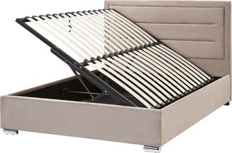 Beliani Beliani - Cama Con Almacenaje De Terciopelo Gris Pardo 140 X 200 Cm Cabecero Acolchado Rouen