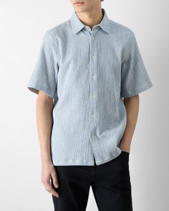 Oliver Sweeney Mens Somerton Shirt in Light Blue Linen - Size X-Large