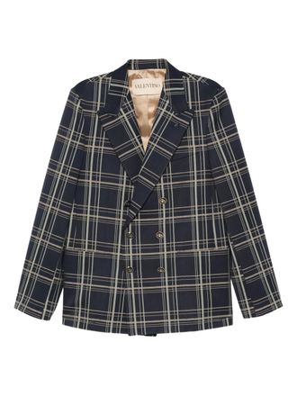 Valentino Garavani checked double-breasted blazer - men - Cotton/Wool/Viscose - 50 - Blue