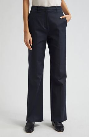 Emporio Armani Cotton Couture Flare Pants in Solid Blue Navy at Nordstrom, Size 4 Us