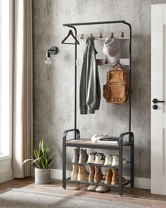Vasagle Coat Rack with Shoe Bench Hooks & Clothes Rail in Light Beige