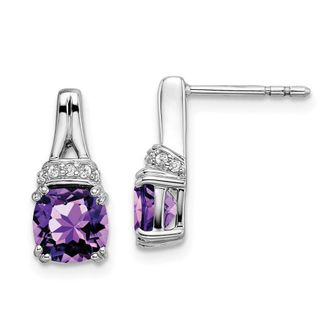 Diamond2Deal 14k White Gold Amethyst and Diamond Earrings