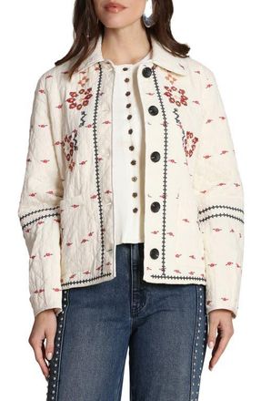 Avec Les Filles Embroidered Quilted Cotton Jacket in Cream Floral at Nordstrom, Size X-Large