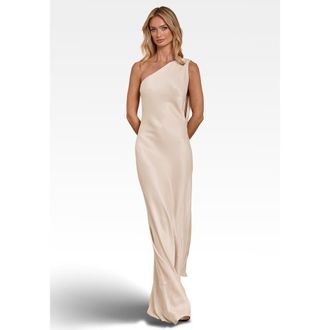 Maids to Measure Cressida Satin Asymmetric Dress in Champagne Ivory at Nordstrom, Size 12