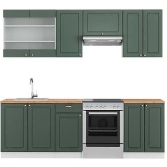 Vicco Cucina componibile Fame-Line, Verde-oro Country House/Bianco, 240 cm, pl Rovere