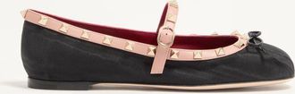 Valentino Garavani Mary-Jane Rockstud Ballerina in Moire Fabric 05mm Wo