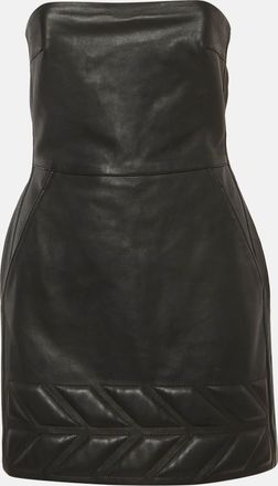 DAVID KOMA Black Leather Strapless Mini Dress