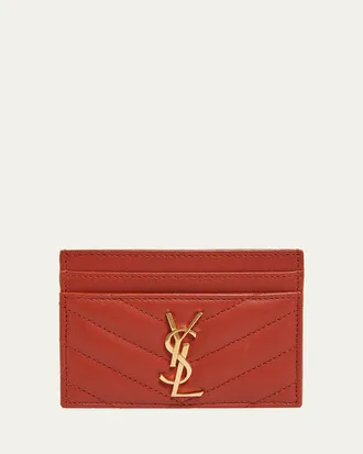 Saint Laurent YSL Monogram Card Case in Quilted Smooth Leather