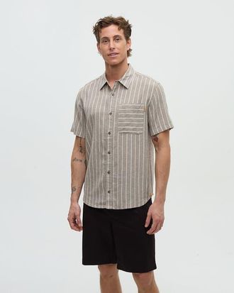 tentree Dundas Shirt in Clay/wide Pinstripe at Nordstrom, Size Xx-Large