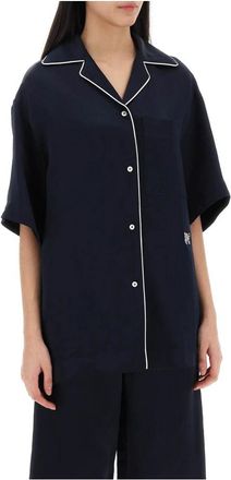 Palm Angels Shirts - Dames - Overhemden - Blauw - S - Linnen - Overhemden