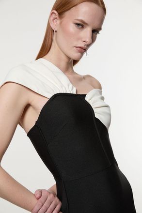 Karen Millen Womens Figure Form Bandage Asymmetric Strap Knit Midi Dress - Monochrome Multi - Size X-Small