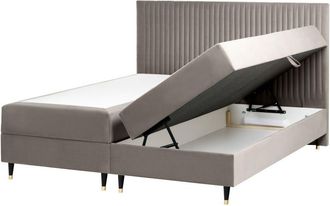 Beliani Cama Continental Con Almacenaje De Terciopelo 180 X 200 Cm Gris Pardo Dame
