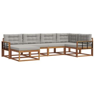 vidaXL Conjunto De Sof&aacute;s De Exterior 6 Pcs Natural Y Gris Claro Vidaxl