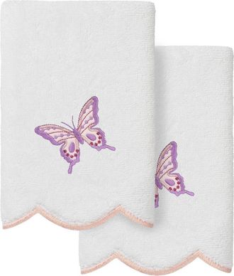 Linum Home Textiles 100% Turkish Cotton Britney Scallop 2Pc Embellished Fingertip Towel Set