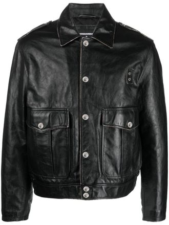 Dsquared2 button-fastening leather bomber jacket - men - Polyamide/Polyester/Calf Leather/Elastane/Cotton - 46 - Black